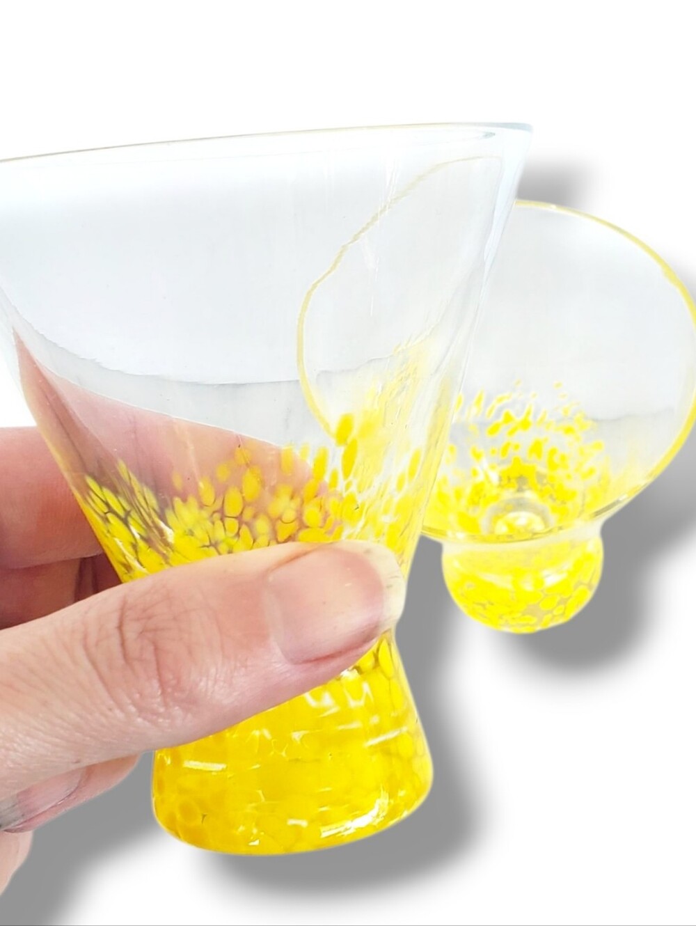 2 Dansk Speckled Yellow Cocktail Glasses Martini Cups Barware Drinkware Set